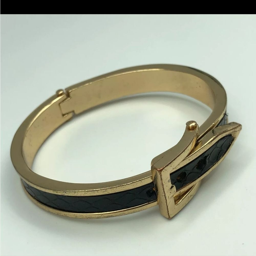 Vintage Black Belt Cuff Buckle Bracelet 2 1/2" - Picture 5 of 6